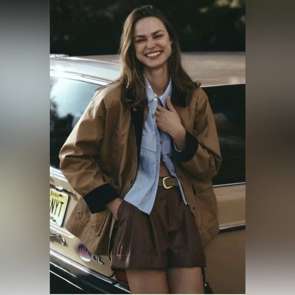 NWT Size 8 - Anthropologie Faux Leather Cuffed Shorts in Brown - Picture 1 of 16